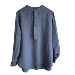 Matteo Los Angeles Linen Popover Henley Shirt Blouse Blue M